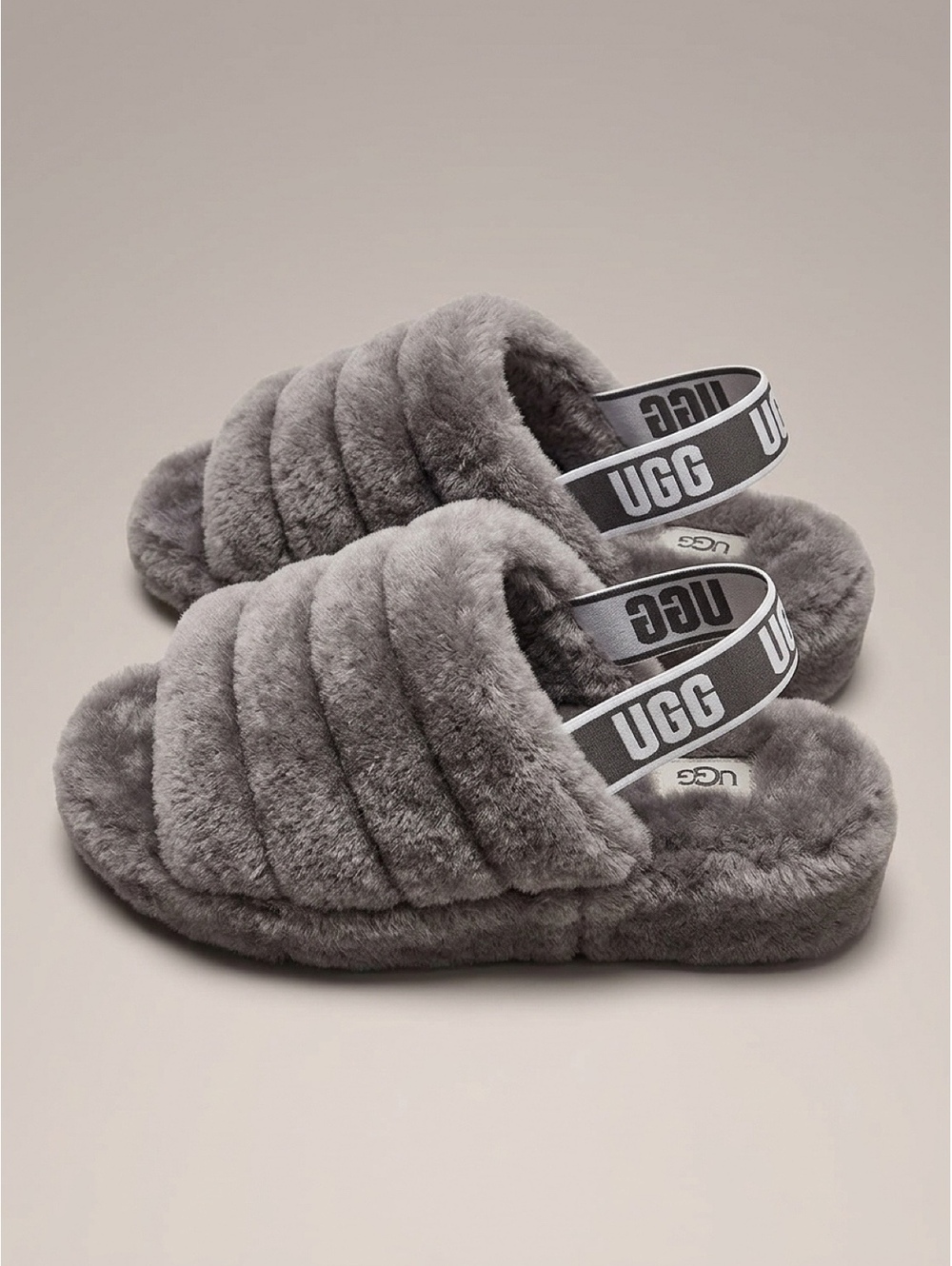 UGG Fluff Yeah Gray Shearling Fur Lined Slide Slippers US 11